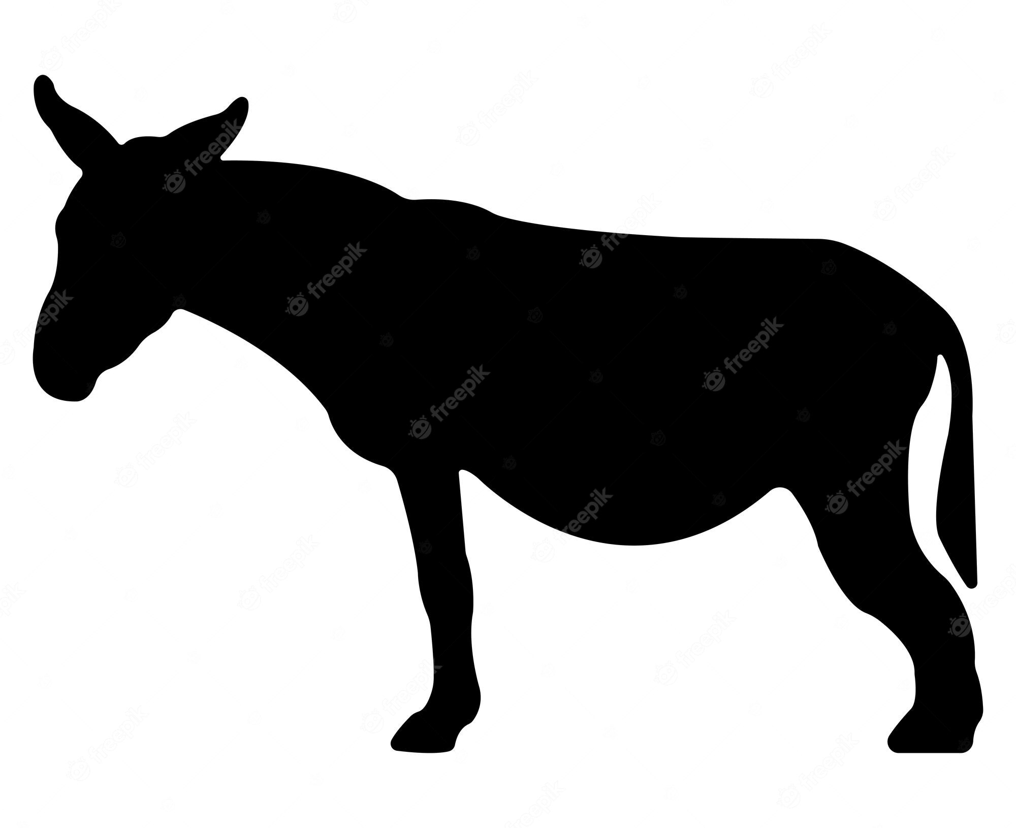 Black silhouette of a standing donkey in profile view on white background.