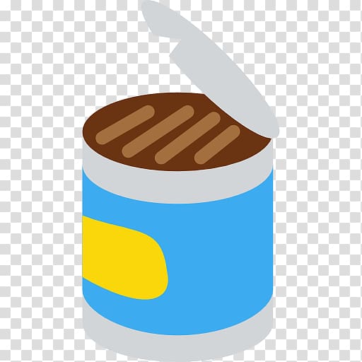 Illustration of an open blue canned food container with brown contents and a yellow label.