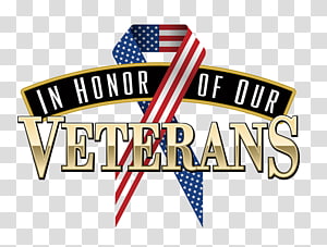Patriotic ribbon with American flag pattern and text "In Honor of Our Veterans"