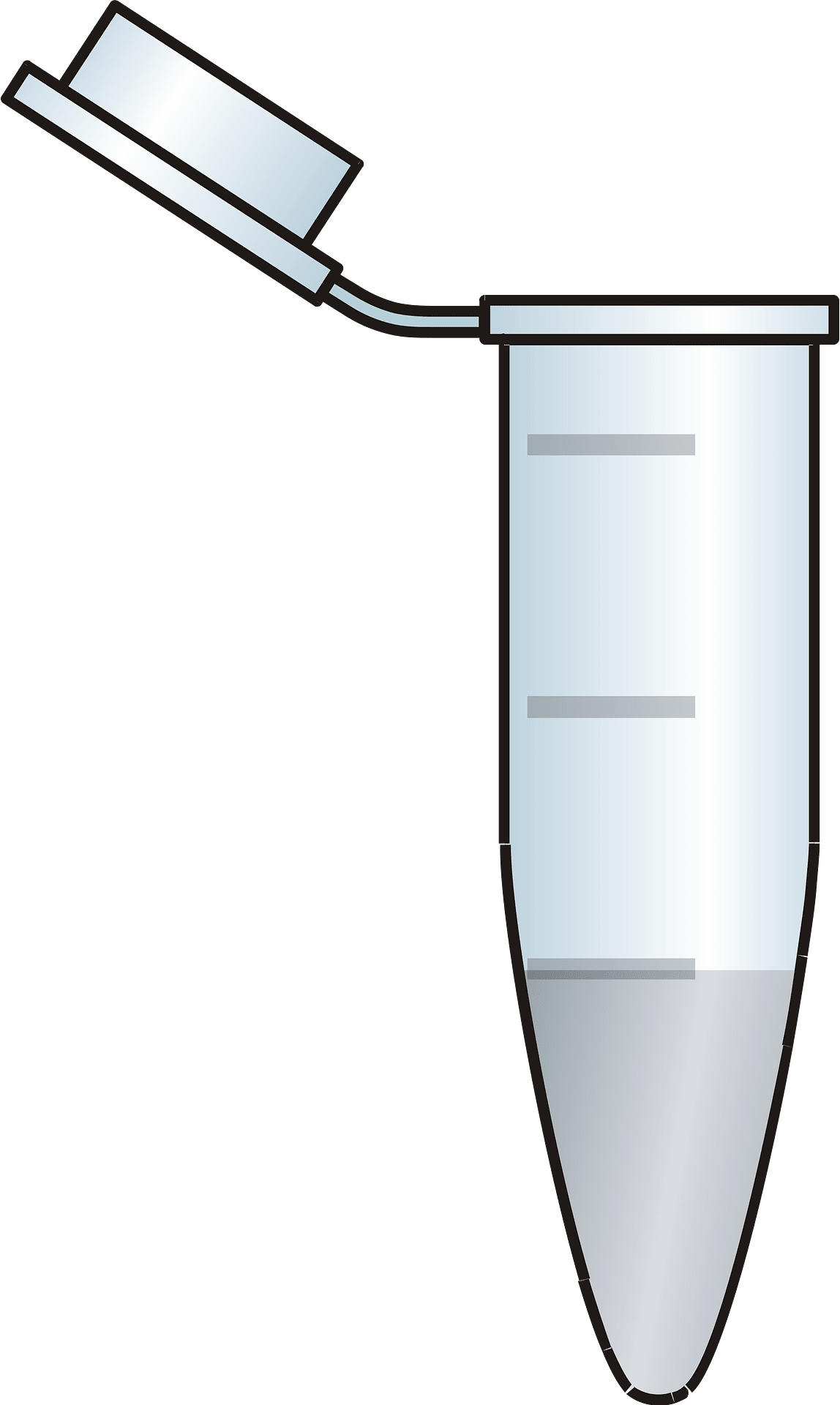 Illustration of a microcentrifuge tube with open cap and pipette tip dispensing liquid into it.