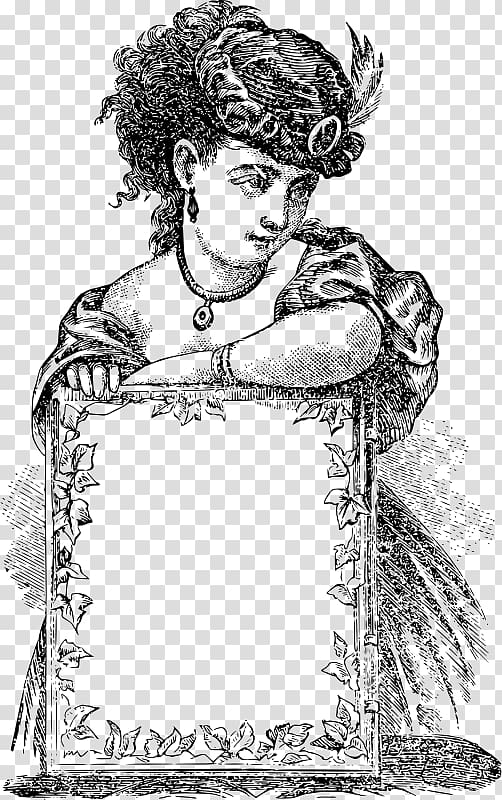 Vintage Engraving of Elegant Victorian Woman with Decorative Frame