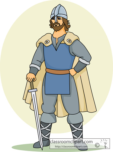 Medieval knight in blue tunic, gray armor, and fur-lined cloak holding a sword with one hand on hip.