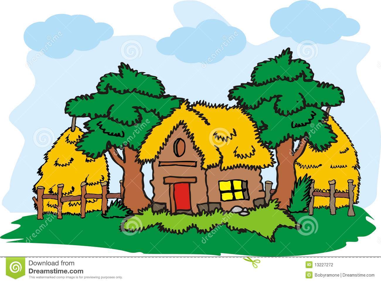 Charming Thatched Cottage Illustration -乡村田园风格插画