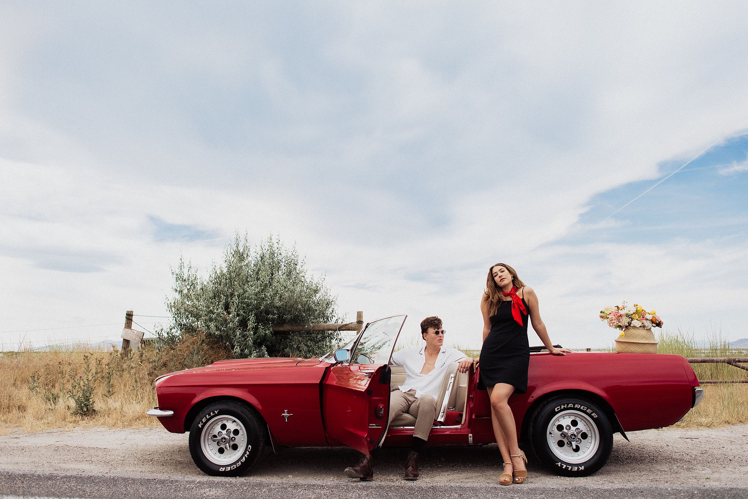 Vintage Red Mustang Couple Portrait - Classic Car Lifestyle Photography