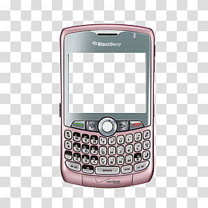 Pink BlackBerry smartphone with full QWERTY keyboard and trackball navigation, classic early-2000s mobile design.