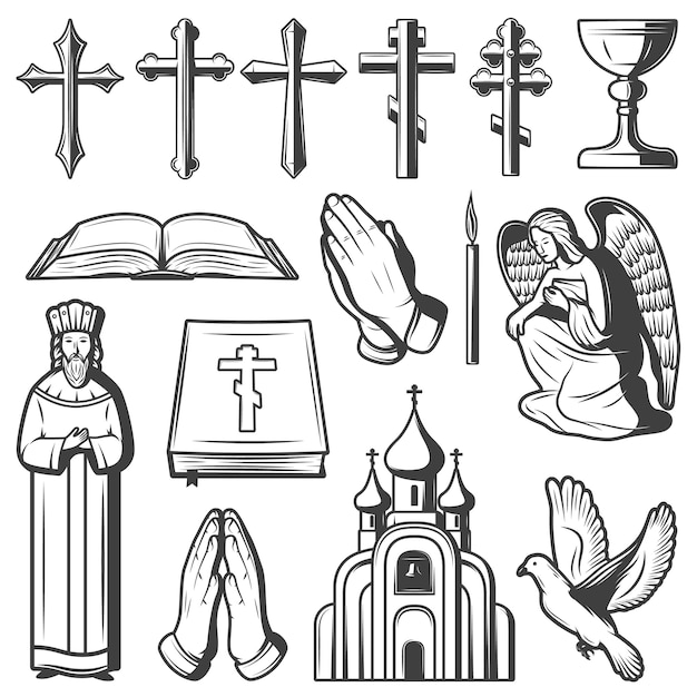Christian Religious Symbols Icon Set - Free Vector Illustrations