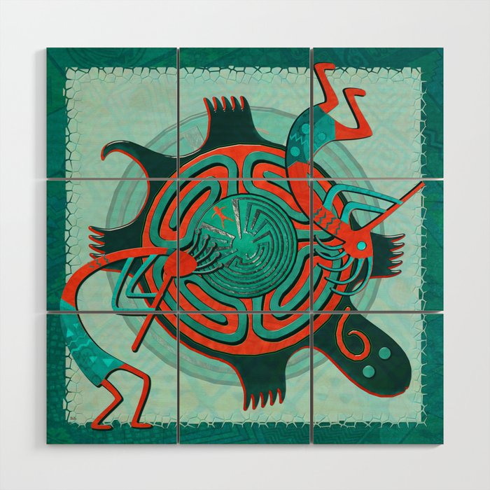 Abstract Turtle Artwork - Bold Indigenous-Inspired Painting in Grid Format