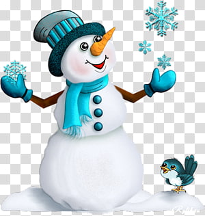 Friendly Snowman with Bird - Winter Holiday Clipart Image