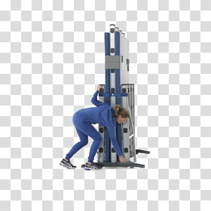 Woman in blue athletic wear performing a functional strength exercise using a vertical cable machine.
