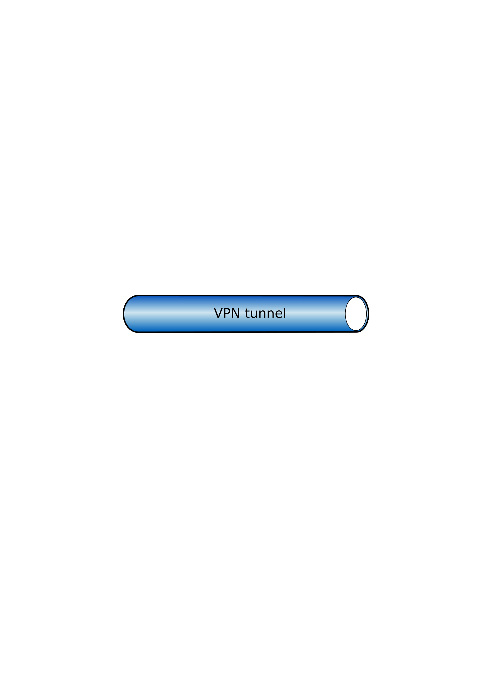 Blue cylindrical graphic labeled "VPN tunnel" illustrating secure encrypted data transmission.