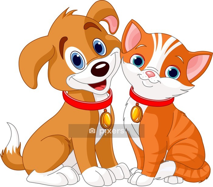 Cute Cartoon Puppy and Kitten - Free Illustration for Pet Lovers