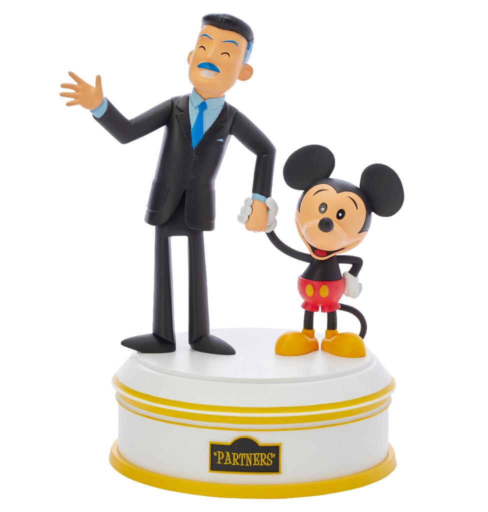 Walt Disney and Mickey Mouse figurine titled "PARTNERS", standing together on a white and yellow base.