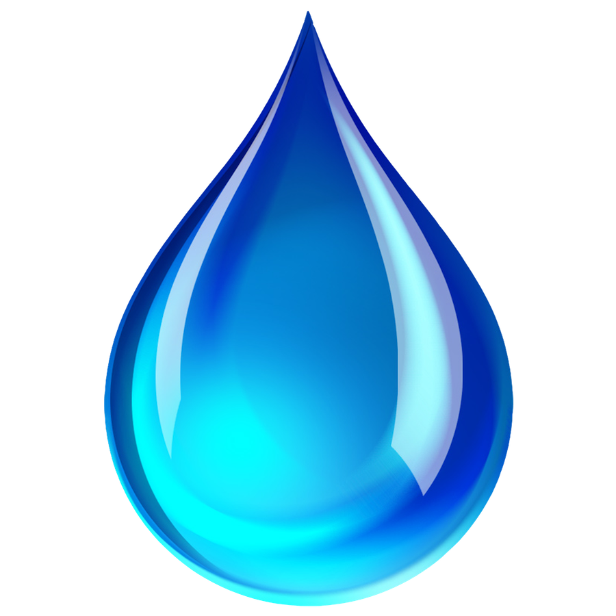 Glossy blue water droplet with light reflections, symbolizing purity and hydration.