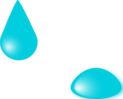 Two stylized cyan water droplets on white background - one teardrop-shaped, one flattened.