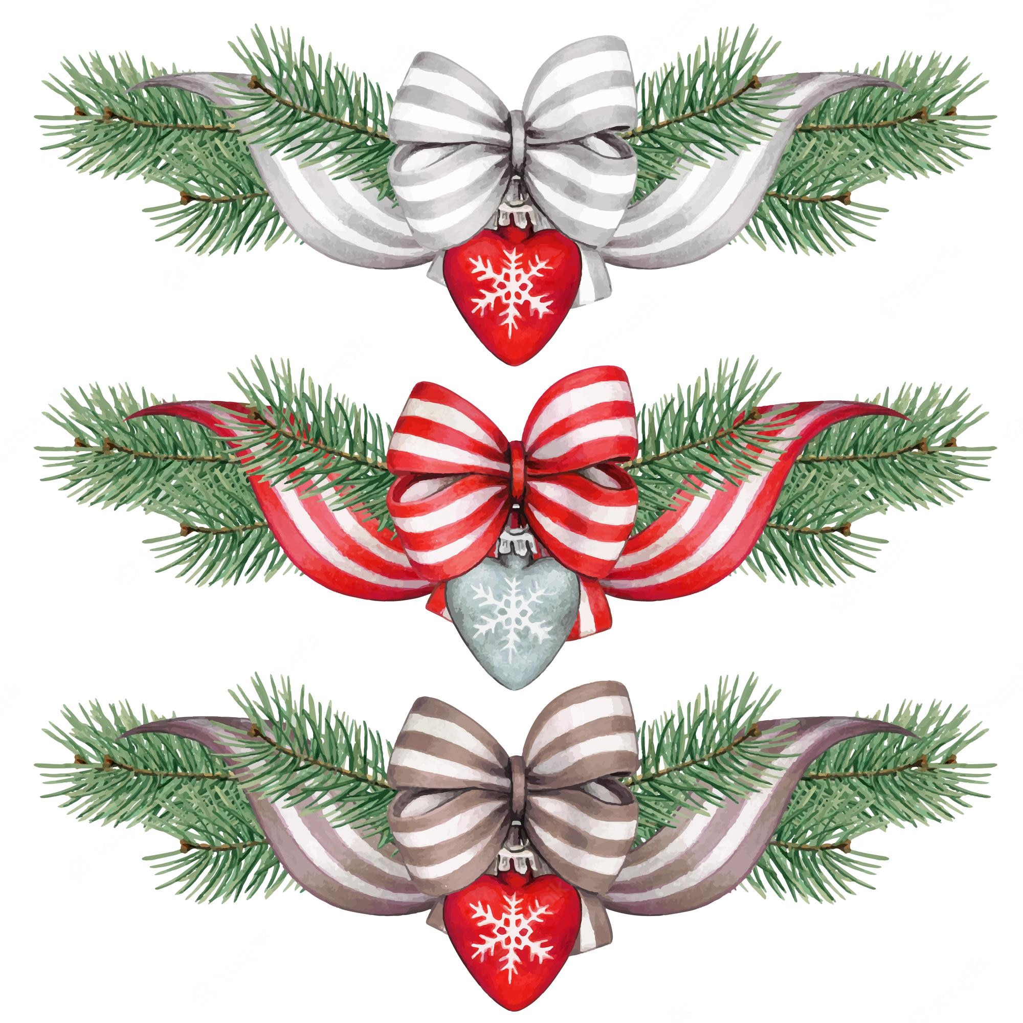 Festive Christmas Garland Decorations with Striped Bows & Snowflake Ornaments