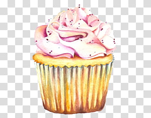 Pink Rose Frosting Cupcake - Watercolor Illustration for Bakery & Food Blogs
