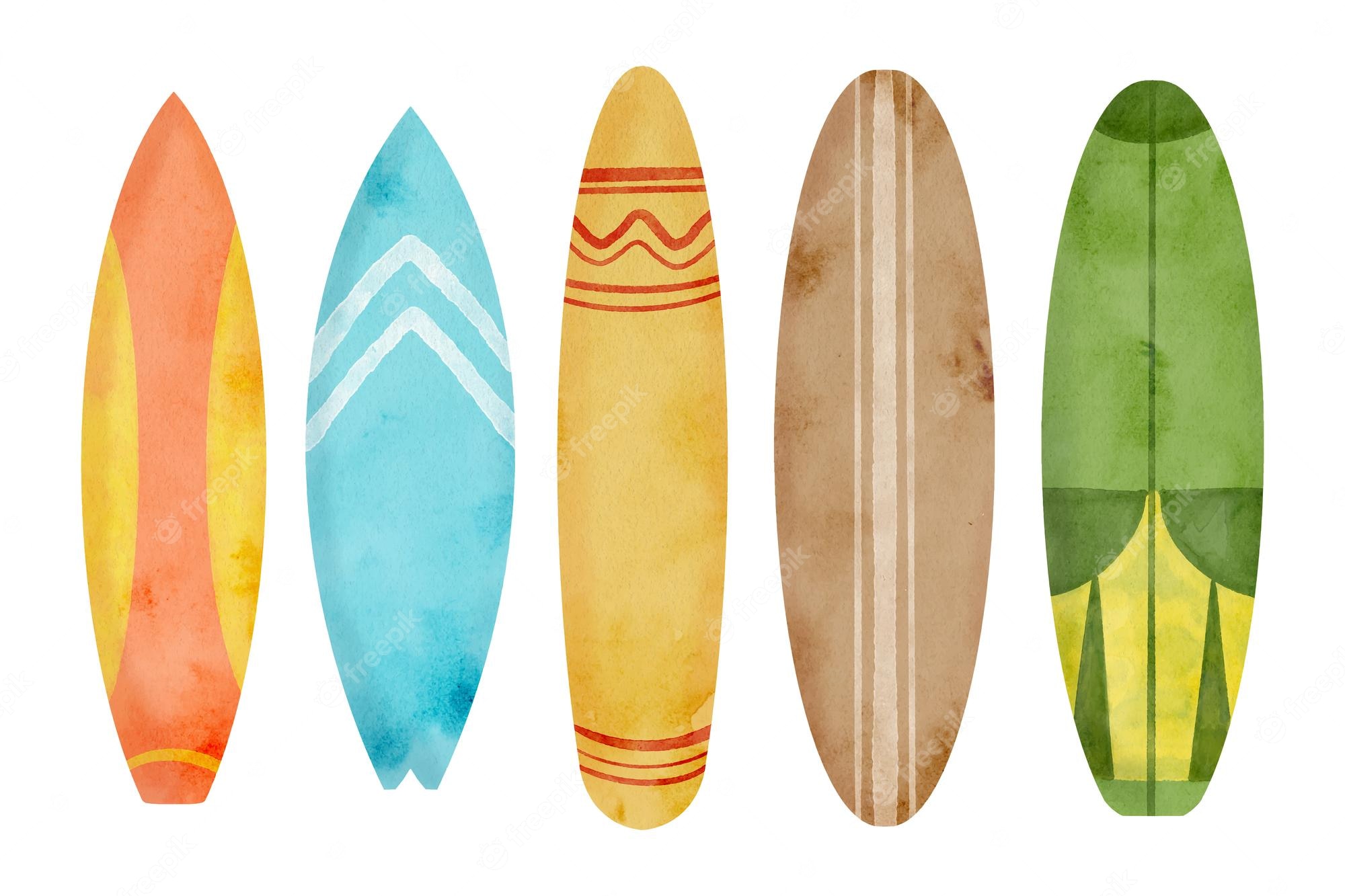 Watercolor Surfboard Illustrations - Vibrant Beach & Summer Design Elements