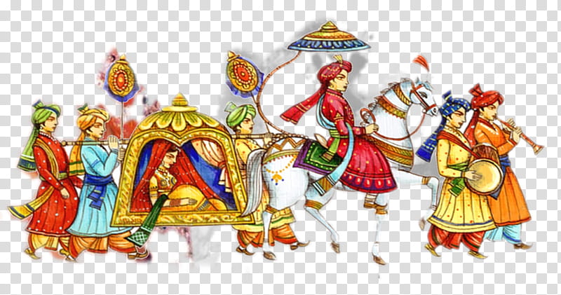 Indian Royal Wedding Procession Art - Cultural Heritage Illustration