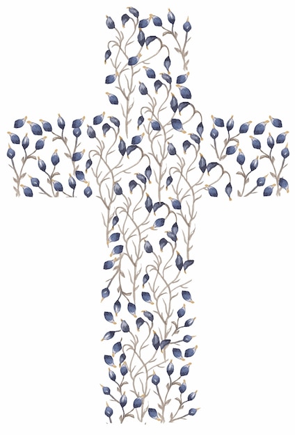 Botanical Cross Art - Faithful Symbolism in Watercolor Design