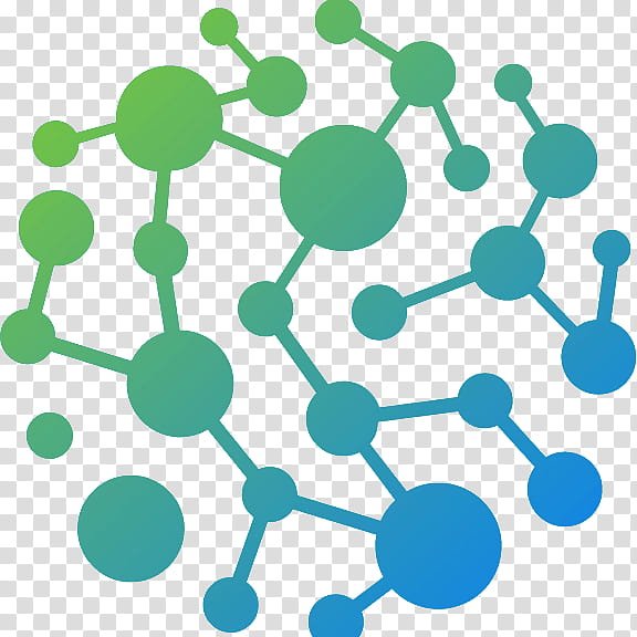 Abstract green-to-blue molecular network illustration on transparent background
