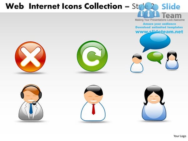 Collection of web icons including error, refresh, chat, and user avatars in glossy style.