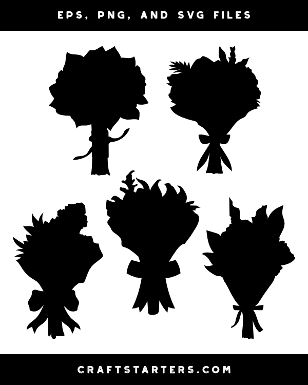 Floral Bouquet Silhouettes - EPS, PNG, SVG Clipart Download