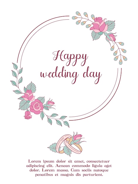 Happy Wedding Day Card Template - Floral Design with Rings