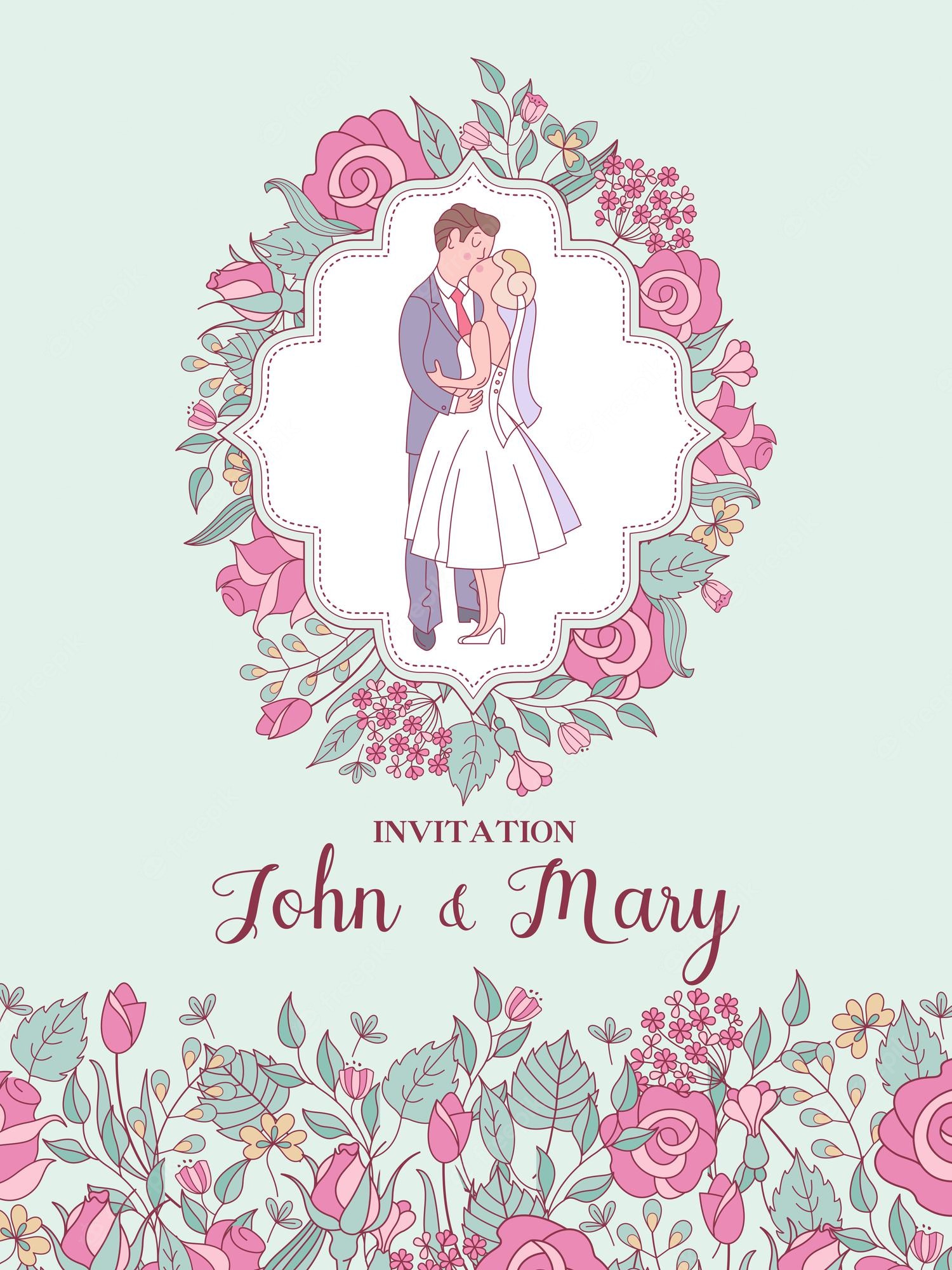 Elegant Floral Wedding Invitation Template - John & Mary