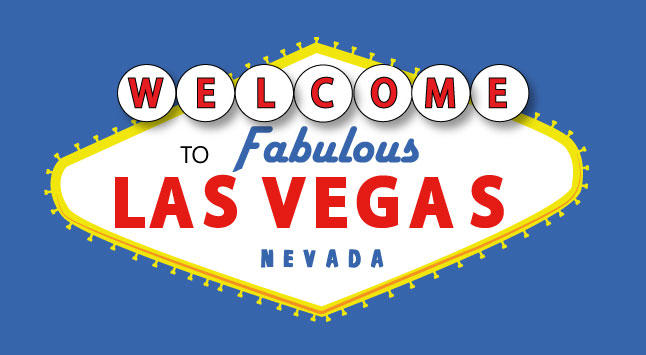 Iconic "Welcome to Fabulous Las Vegas Nevada" sign against a blue background.