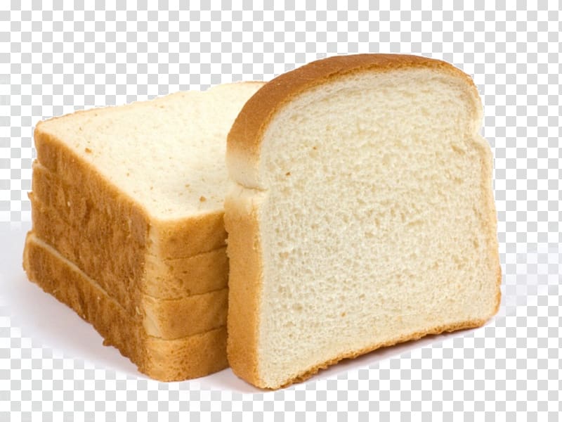 Two slices of white bread, one standing upright beside a stack of three, on transparent background.