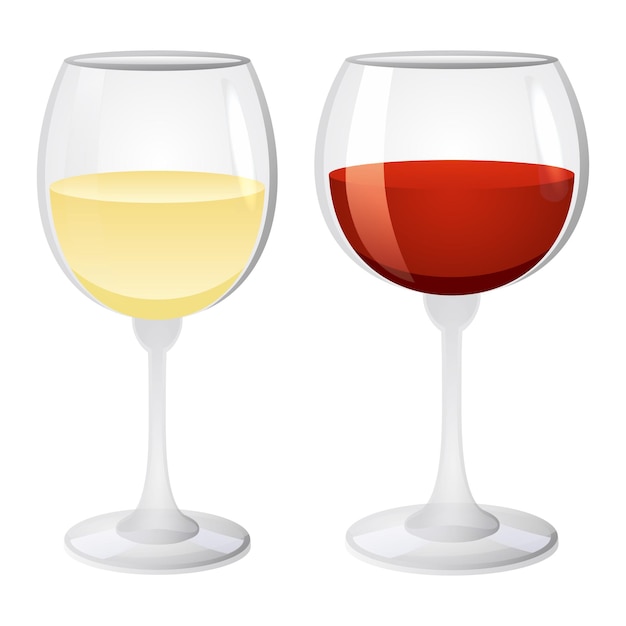 Two wine glasses side by side-one filled with white wine, the other with red wine-on a clean white background.