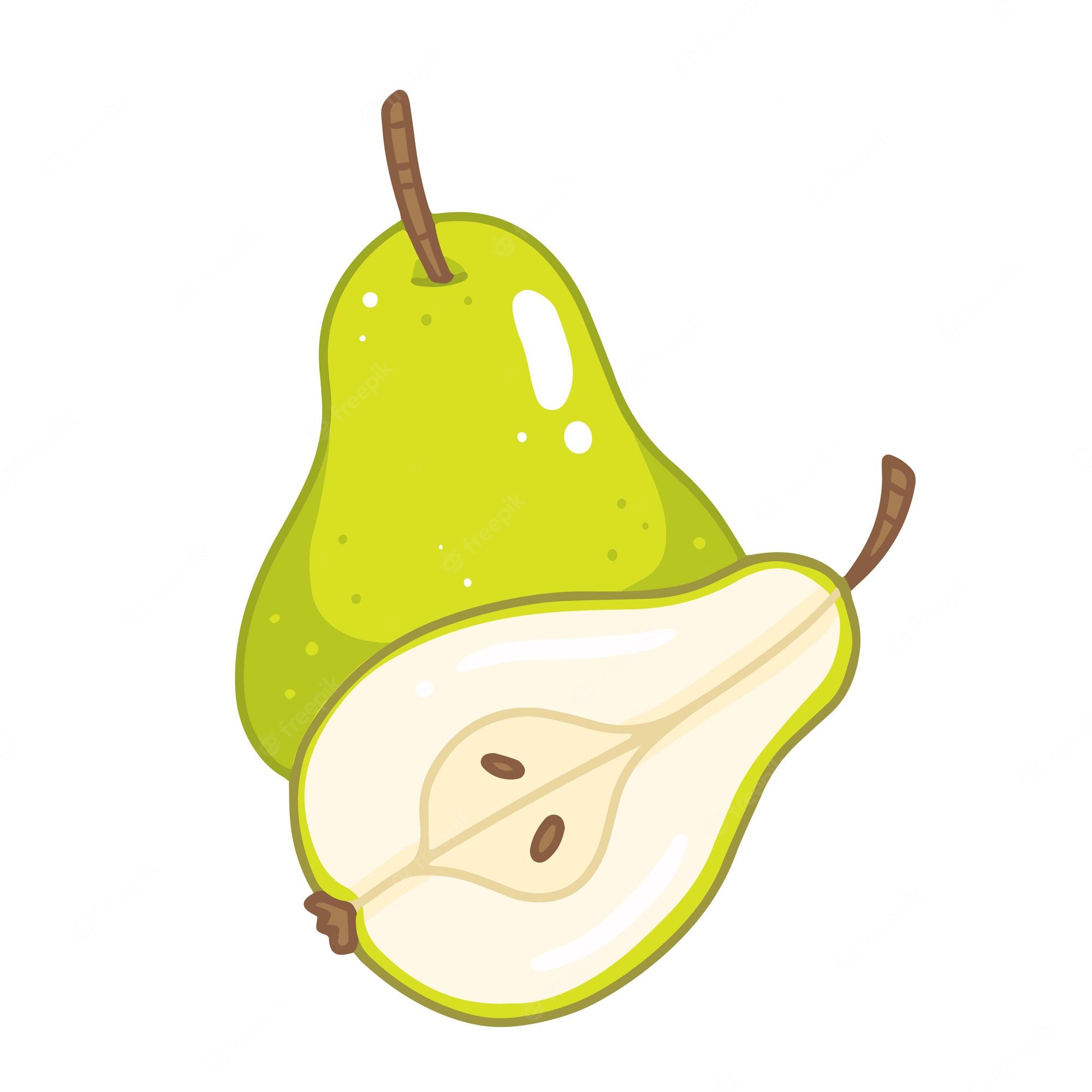 Green Pear Cartoon Character With Happy Face Expression On White Clip