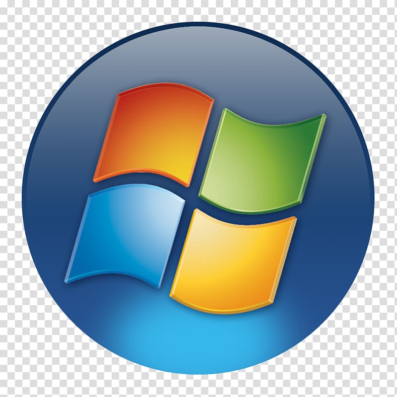 Windows logo icon with four colored wavy panels (orange, green, blue, yellow) inside a glossy blue circle.