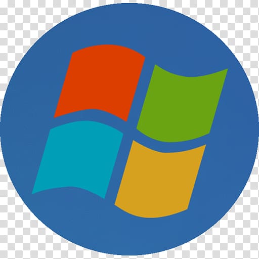 Windows logo with four colored panes (red, green, blue, yellow) on a blue circular background.