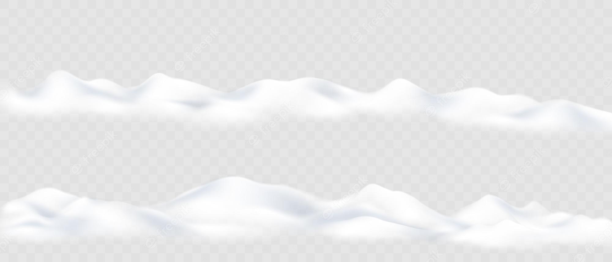 Realistic white snowdrifts on transparent background, soft undulating texture with subtle shadows and highlights.