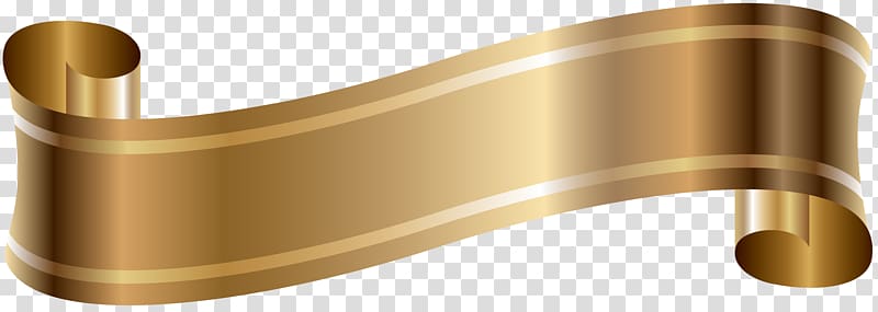 Shiny golden ribbon banner with elegant curves and metallic sheen on transparent background.
