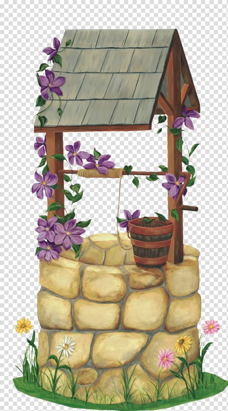 Rustic Stone Well Illustration with Flowers - Free PNG Download