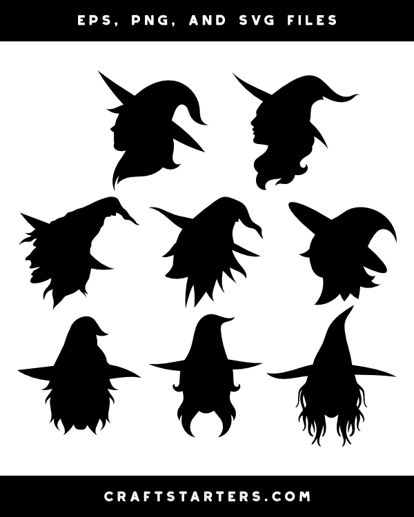 Free Witch Silhouette SVG, PNG & EPS Files for Halloween Crafts