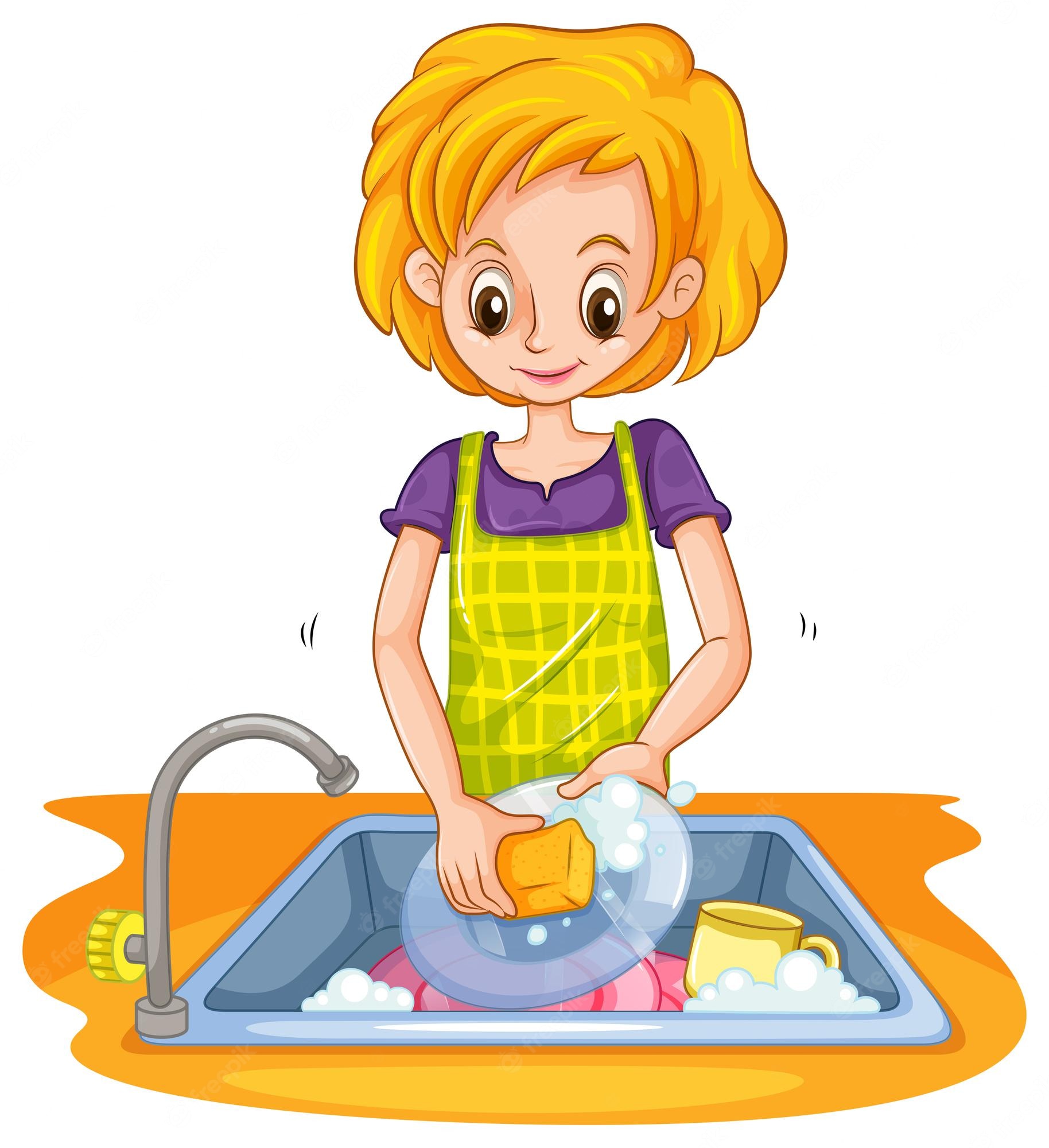 Illustration of mother and daughter washing dishes Stock Vector Image & Art - Alamy