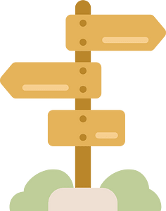 Wooden signpost with three directional arrows pointing left, right, and straight ahead against a green background.