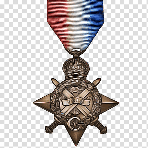 British 1914 Star military medal with red-white-blue ribbon and crossed swords emblem.