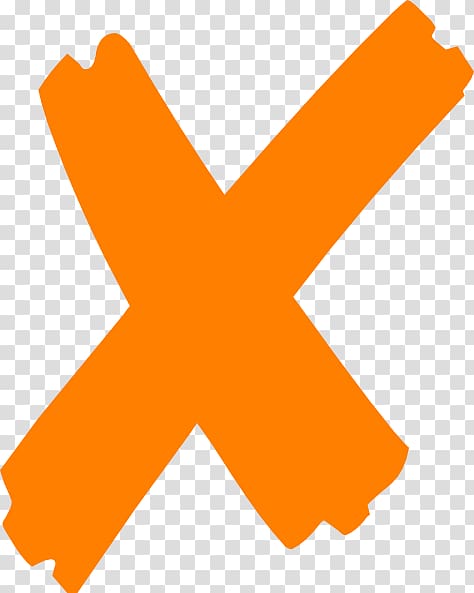 Bold orange X mark on transparent background, resembling a hand-drawn cross or cancellation symbol.