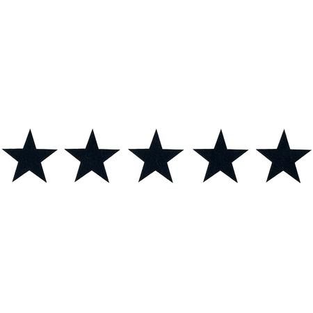 Five solid black stars aligned horizontally on a white background, representing a top rating or excellence.