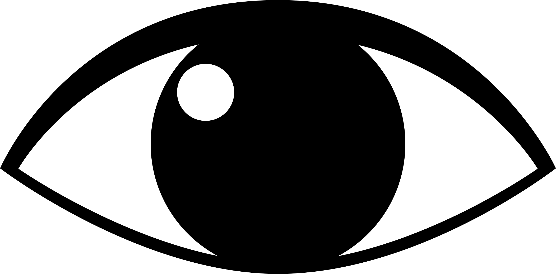 A minimalist black-and-white stylized eye logo with a central white pupil and sharp angular eyelids.