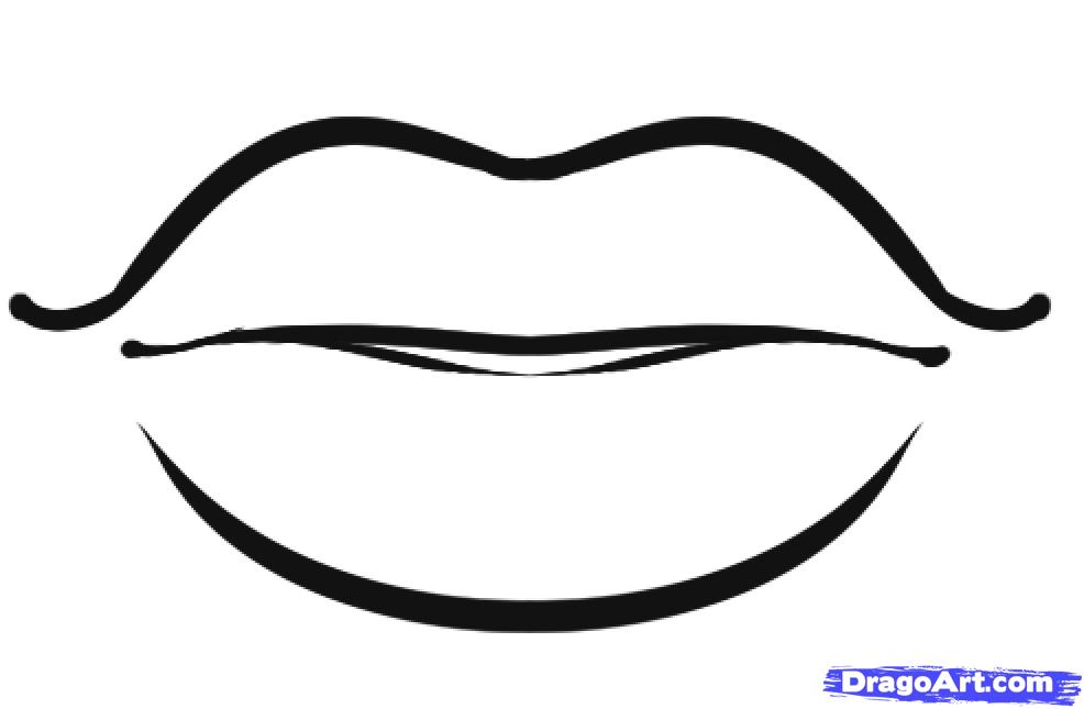 Simple black-and-white line drawing of smiling lips with upper lip curve and lower lip arch.