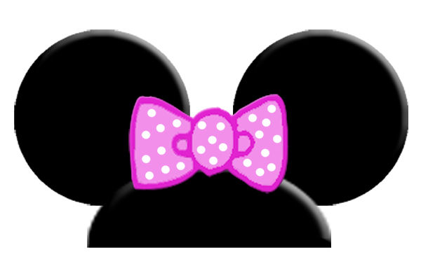 Minnie Mouse iconic black ears with a pink polka-dot bow centered between them.