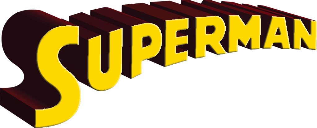 Classic Superman logo with bold yellow lettering on a red and dark background.