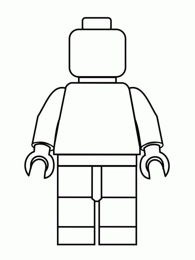 Black-and-white line drawing of a classic LEGO minifigure viewed from the back.