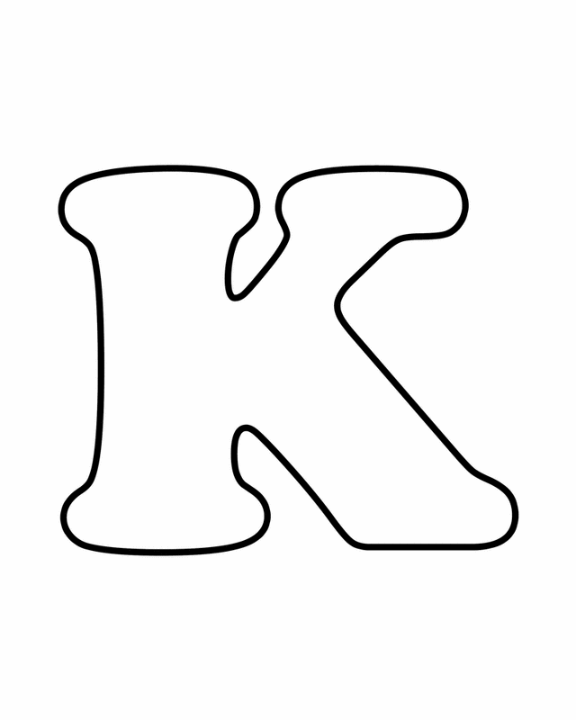 Hand-drawn outline of the uppercase letter 'K' in a rounded, bubble-style font on white background.