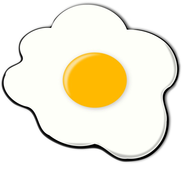 Sunny-side-up fried egg with a bright yellow yolk and wavy white edges, stylized cartoon illustration.